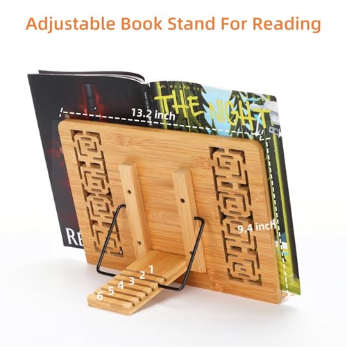 MEGREZ Book Stand for Reading (13.2 x 9.4 inch) Bamboo Cookbook Stand Holder for Kitchen, Adjustable Book Holder Stand for Tablet/Textbook Holder/Hollow Bookrest Stand, God is Within her - color: God is Within Her