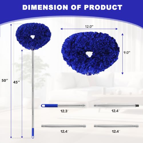 Ceiling Fan Cleaner Duster Reusable Microfiber Ceiling Fan Blade Cleaner Removable Duster with Extension Pole Adjusts 13 to 49.7 Inch for Cleaning Walls Furniture Door Window Top (Dark Blue) - color: Dark Blue