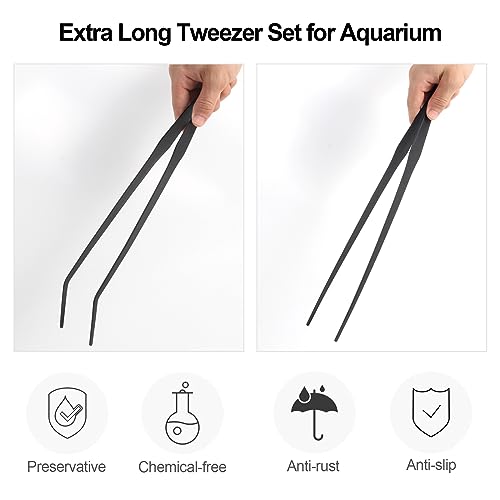 Aquarium Tweezers Extra Long 15 inches Feed Tong Clamps - FEITA Straight and Curved Stainless Steel 38cm Tweezers Set for Fish Tank Plants Aquascape Tools & Reptile Feeding Tongs - Black 2Pcs - color: Black 2pcs
