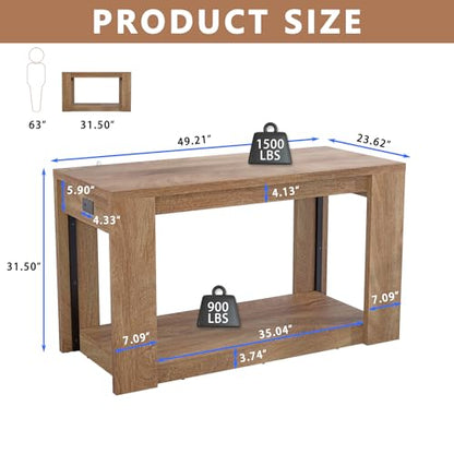 Farmhouse 75–120 Gallon Aquarium Stand for Fish or Reptile Tank, 48"x24" Tabletop Terrarium Stand with Power Outlet and Storage Shelves, Natural Brown Fish Tank Stand, 1500LBS Capacity