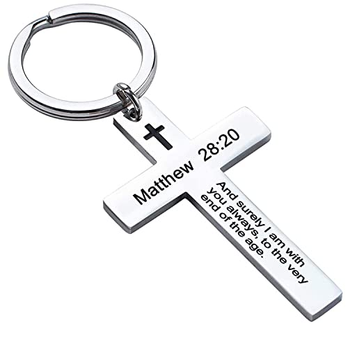 Ldurian Bible Verse Keychain Christian Cross Keychain for Women, Cross Key Chain for Men Religious Scripture - style: Matthew 28:20