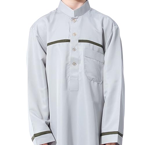 Muslim Thobe for Boys Islamic Clothing Long Sleeve Kaftan 𝐑obe Arabic Dress Kids Boys Prayer Dress Ramadan Eid Outfit - color: Grey, size: 9-10 Years