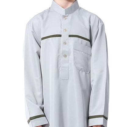 Muslim Thobe for Boys Islamic Clothing Long Sleeve Kaftan 𝐑obe Arabic Dress Kids Boys Prayer Dress Ramadan Eid Outfit - color: Grey, size: 9-10 Years