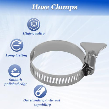 Metallic Hose Clamps Pool Clamps for Above Ground Pools Above Ground Swimming Pool Replacement 1 1/4" Metallic Filter Pump Hose Connector Clamps 4 Pc
