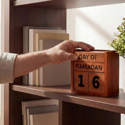 Tinlade Ramadan Countdown Calendar 2026 Wooden Ramadans Decorations for Home Wood Perpetual Block Calendar Ramadan Gift for Kid Farmhouse Eid Mubarak Ramadans Advent Calendars for Desk Table(Brown)