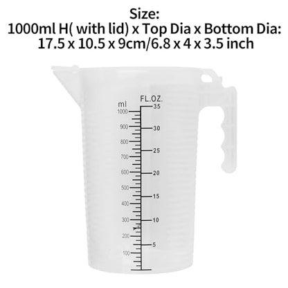 dPois Plastic Measuring Cup Thick Graduated Liquid and Dry Container Measuring with Handle Spout and Lid for Laboratory Kitchen Baking Transparent 1000ml - size: 1000ml