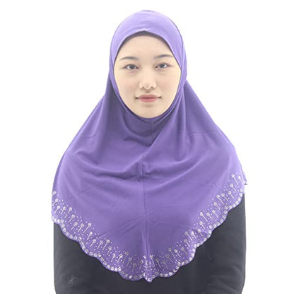 Instant Hijab Scarf for Women Muslim Women Clothing Headscarf for Girls with Czech Rhinestone - color: Purple-wavy Edge