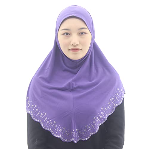 Instant Hijab Scarf for Women Muslim Women Clothing Headscarf for Girls with Czech Rhinestone - color: Purple-wavy Edge