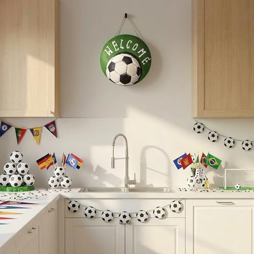 Smile Soccer Welcome Wooden Round Door Hanger, Green Field & Soccer Ball Front Door Sign for Sports Fans & Home Decor - style: Soccer Welcome