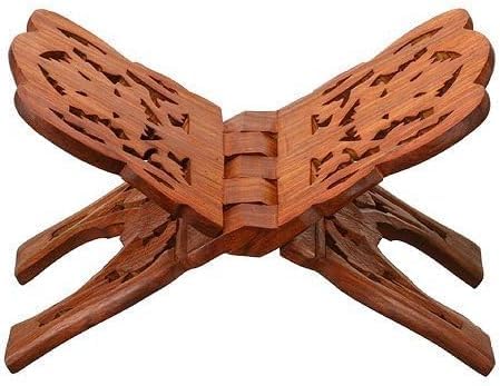 Holy Book Stand Wooden Book Holy Book Stand for Quran Bible Bhagwat Geeta Ramayana Guru Granth Sahib Pack of 1 (Small) Brown