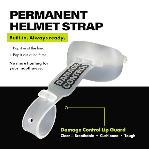 DAMAGE CONTROL Pacifier Football Mouth Guard – Permanent Strap – Clear | Youth Football Mouthpiece, No Boiling, Breathable Design, Protects Lips & Teeth, Works with Braces - color: Clear