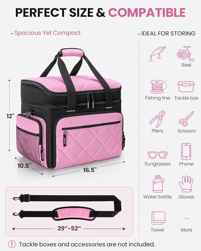 Smasrob Fishing Tackle Bag, Fish Bag (Tackle Boxes Not Included), Pink | Large Lure Boxes Pocket , Extra Top Tackle Trays Pocket, for Saltwater and Freshwater - color: Pink