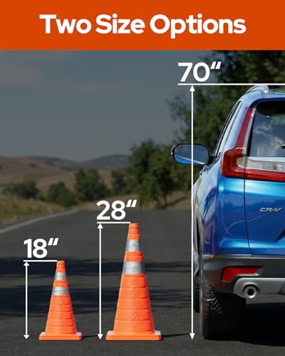 2 Pack 18 Inch Collapsible Traffic Safety Cones, Orange Pop Up Cones with Reflective Collar, Multi Purpose Road Cones for Road Safety, Parking Lot, Driving and Sport Training - size: 18 Inch
