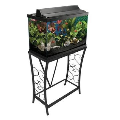 Pemberly Row 20 Gallon Steel Aquarium Stand, Black Powder-Coated Finish, Moisture-Resistant, Traditional Scroll Design, Durable Tank Holder for Home or Office, Supports Up to 200 lbs