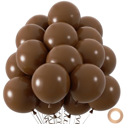 50pcs Brown Balloons, 12inch Dark Brown Latex Neutral Balloons for Birthday Party BOHO Wedding Bear Baby Shower Decoration (With Ribbon & Glue) - color: Brown