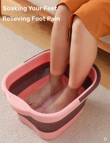 Collapsible Foot Spa Bath Soaking Tub for Girls Women, Inflatable Feet Soak Basin Bucket with Handle and Feet Massaging Acupoint, Pink - color: Brown/Pink