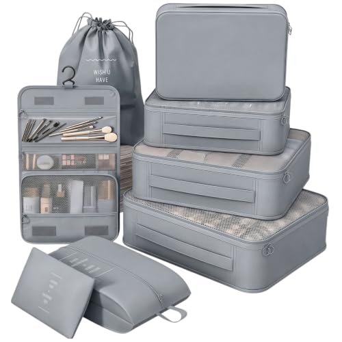 8/9 Set Packing Cubes for Travel, Suitcase Organizer Bags for Luggage - color: Smoky Gray