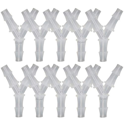 1/4" Polypropylene Y-Shaped 3-Way Barbed Hose Fitting, 10 Pcs | Y-shaped design splits one inlet into two angled outlets for air hoses and water pipes; supports routing and repair projects - style: 10pcs, 1/4" O.D.