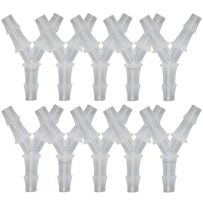 3/16" Polypropylene Y-Shaped 3-Way Barbed Hose Fitting, 10 Pcs | Y-shaped design splits one inlet into two angled outlets for air hoses and water pipes; supports routing and repair projects - style: 10pcs, 3/16" O.D.