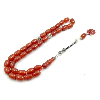 ALBASHAN Tasbih Natural 5A Red Agates with Red pendant Islam Muslim bracelet 33 45 66 51 99 100prayer beads stone Rosary - size: 10*14MMX33beads
