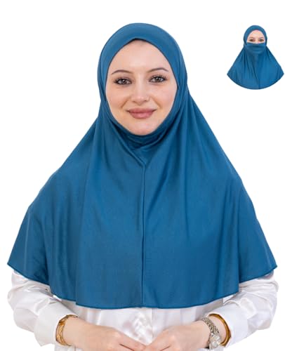 Prien Easy To Wear Hijab For Women, Muslim Instant Turban With Niqab, Islamic Clothes, Soft Scarf For Prayer, Abaya, Khimar - color: Turquoise