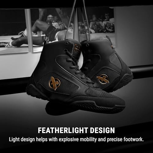 Hayabusa Pro Boxing Shoes for Men & Women - color: Black, size: 6.5 Women/5 Men