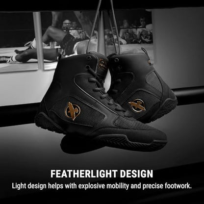 Hayabusa Pro Boxing Shoes for Men & Women - color: Black, size: 14.5 Women/13 Men