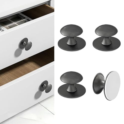 Adhesive Cabinet Knobs 4pcs Grey Self-Stick Knobs Drill Free Dresser Drawer Pulls Stainless Steel Stick On Handles for Medicine Cabinets Drawer Cupboards Glass Sliding Door Terrarium Lid - color: Gray