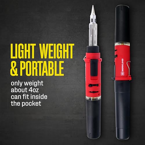 Berkling BSG-568 Portable Butane Cordless Soldering Iron, 3-in-1 Soldering, Jewelry & Heat Shrink Torch, Mini Cordless Heat Gun, Self-Igniting, Adjustable Flame, Up to 90-Min Runtime