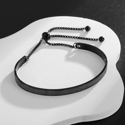 Exquisite Ayatoll Kursi Stainless Steel Engraved Islamic Muslim Verses C-Shape Bracelet with Chains at Both Ends - Unique Design, Arabic Jewelry for Every Occasion, Ramadhan Holiday Gift - color: black