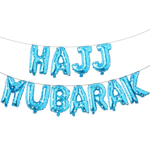 HAJJ MUBARAK Party Balloon for Festival Gathering Decorations Eid Mubarak Party Supplies Decorations (HAJJ MUBARAK Blue Star) - color: Hajj Mubarak Blue Star