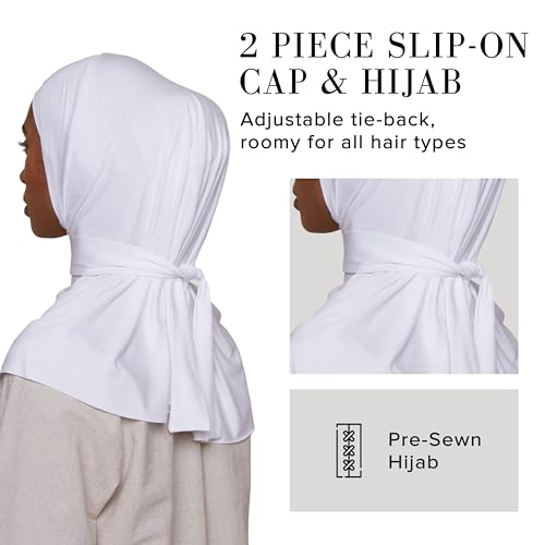 Slip-on Instant Premium Jersey Hijab with Undercap - Buttery Soft, Lightweight Hijab with Innovative Tie-Back Design - color: White