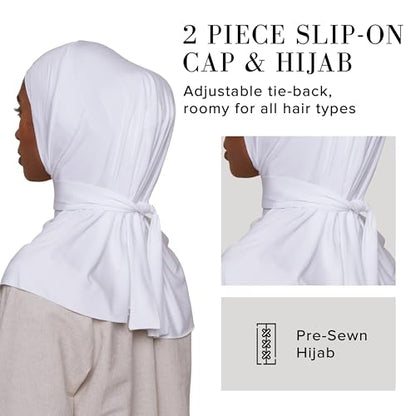 Slip-on Instant Premium Jersey Hijab with Undercap - Buttery Soft, Lightweight Hijab with Innovative Tie-Back Design - color: White