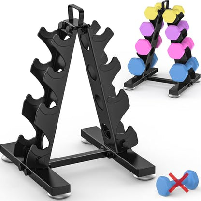 TomCare 6-Tier|5-Tier|4-Tier|2-Tier Dumbbell Rack Stand Only for Home Gym | Stable A-Frame, Fits 5–35 lb Dumbbells, Protective Padded Cradles, Adjustable Feet, Easy-Carry Handle (Stand Only) - color: Black, size: 4 Tier