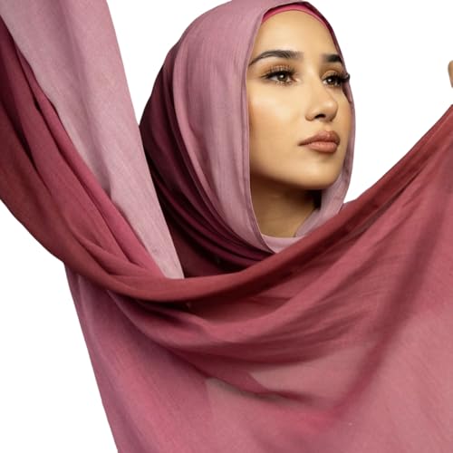 Fashion Gradient Color Hijab Scarf for Women Soft Modal Instant Jersey Hijab Head Wraps Long Shawls - color: Color 2