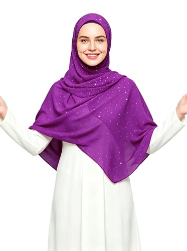 Lina & Lily Sparkle Shimmer Gold Glitter Women's Chiffon Hijab Head Scarf Shawl Wrap Lightweight - color: Purple Magenta