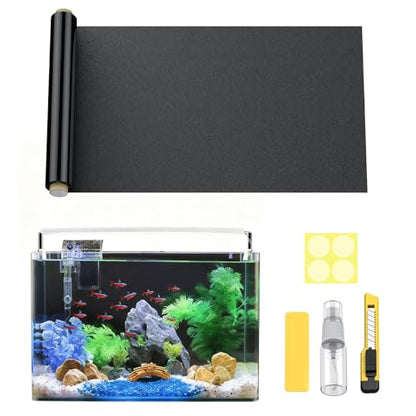 Pawfly Black Aquarium Background, 39.3" x 11.8", Static Cling Fish Tank Background Wallpaper, No Glue Reusable PVC Fish Tank Backdrop, Easy to Install Aquarium Décor Background, Fish Tank Decoration - size: 39.3" x 11.8"
