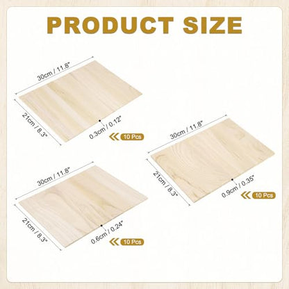 PATIKIL Wood Breaking Board 3mm 6mm 9mm Thick, 30 Pack Karate Martial Arts Boards Wooden Kick Board Training Accessory for Adult Taekwondo Punching Karate Practice Performing
