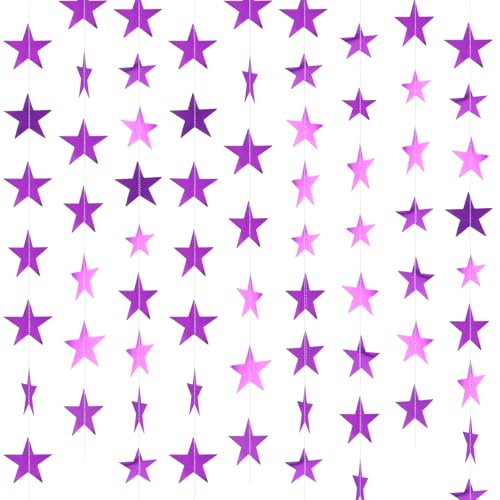 Spakon 65 Ft Star Garland Hanging Decoration Double Sided,Purple - color: Purple