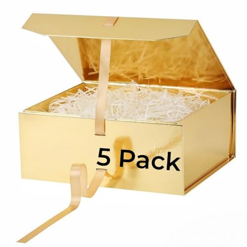 GoooodGift Large Gift Box Gold 5 Pack 13.5x11x5.3 inch Luxury Gift Box for Presents with Magnetic Closure Lid Collapsible,Birthday,Christmas,Wedding,Contains Shredded Paper Filler - color: Gold-13x11x5.3 Inch (Pack of 5)