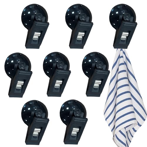 8Pcs Suction Cup Clips, Shower Curtain Clips Windproof Splash Guard, Strong Suction Cups Hooks for Glass Window Fish Tank Aquarium Plant Holder Advertising Home Office (Black) - color: Black