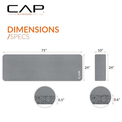 CAP Barbell 1/2-Inch High Density Exercise Yoga Mat with Strap | Multiple Options - color: Gray, style: Yoga Mat w/Knee Pad