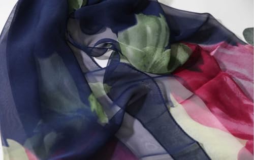 Xyueanlo Fashion Scarves for Women Lightweight Elegant Scarf Sunscreen Wraps Shawls - color: Plum Flower Orchid Navy Blue