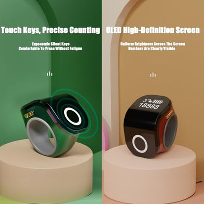 Electronic Finger Counter Clicker Ring, Digital Tally Counter with Vibration for Prayer & Dhikr, Tasbih Counting Rechargeable Row Counter Ring - color: Black