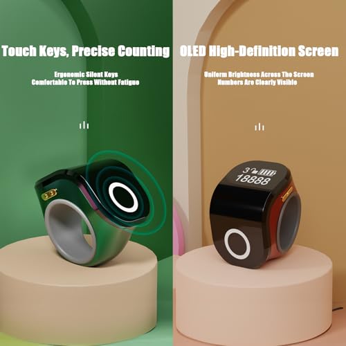 Electronic Finger Counter Clicker Ring, Digital Tally Counter with Vibration for Prayer & Dhikr, Tasbih Counting Rechargeable Row Counter Ring - color: Pink