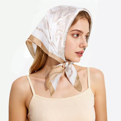 27" Head Scarf Like Satin Silk for Women,Hair Scarves Bandana,Headband Silk Feeling for Hair Wrap - color: White Gold