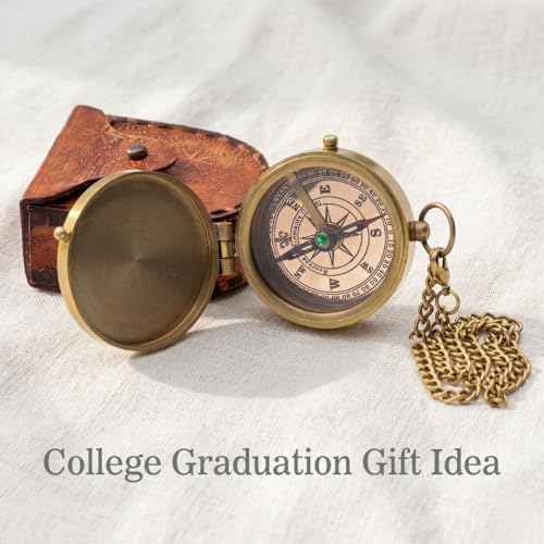Compass – Brass Directional Vintage Compass Engraved with “Be Strong and Courageous” Joshua 1:9 Bible Verse, Baptism 2026 Communion Christian Inspirational Gifts for Women/Men - style: Be Strong- Leather Case