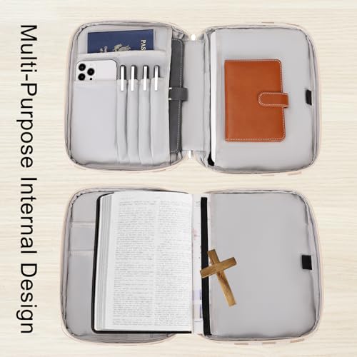 Bible Cover Case for Women Large Bible Cover for Girls Bible Study Supplies Accessories with Handle and Shoulder Strap | Durable - color: Bible- Checked Brown White
