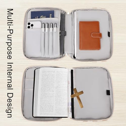 Bible Cover Case for Women Large Bible Cover for Girls Bible Study Supplies Accessories with Handle and Shoulder Strap | Durable - color: Bible- Checked Brown White