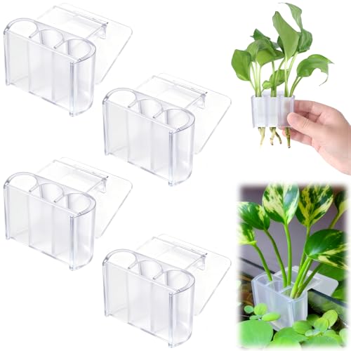 sogiv 3 Holes Aquatic Plant Cups, Hanging Aquarium Plant Holder for Fish Tank Plants Potting, Aquascape Accessories Decorations, Clear, 4 Pcs - color: Clear, 4 Pcs
